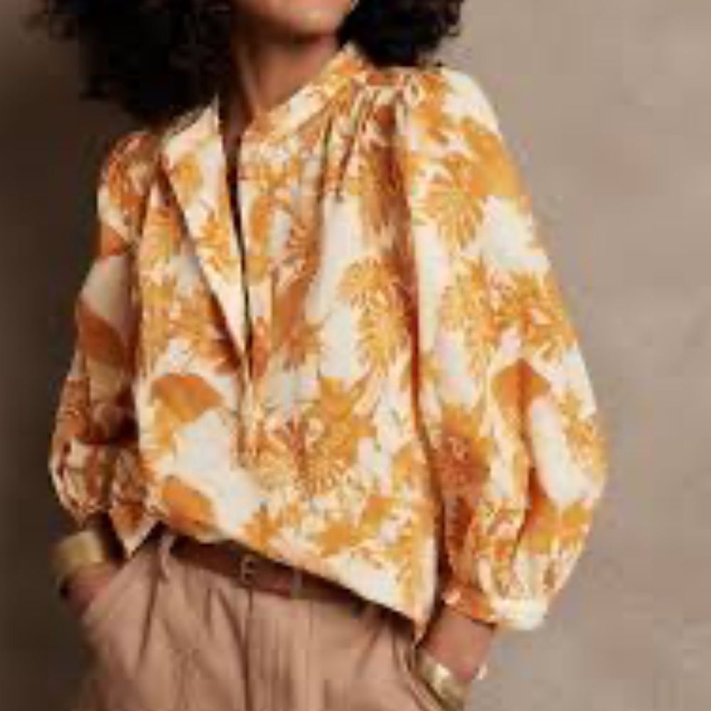 Banana republic cotton blouse marigold yellow print women’s size xs